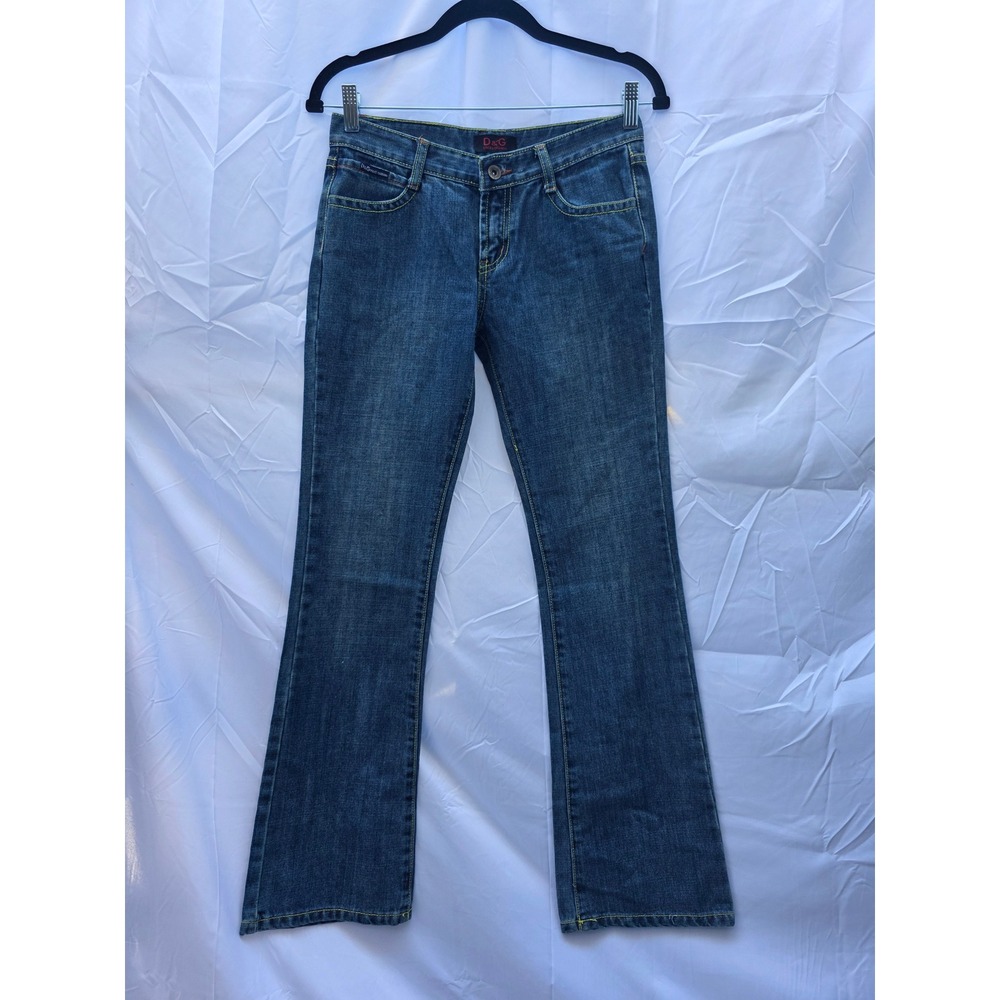 D&G Dolce & Gabbana Vintage Bootcut Jeans Blue Neon Stitch Low Rise Size 26